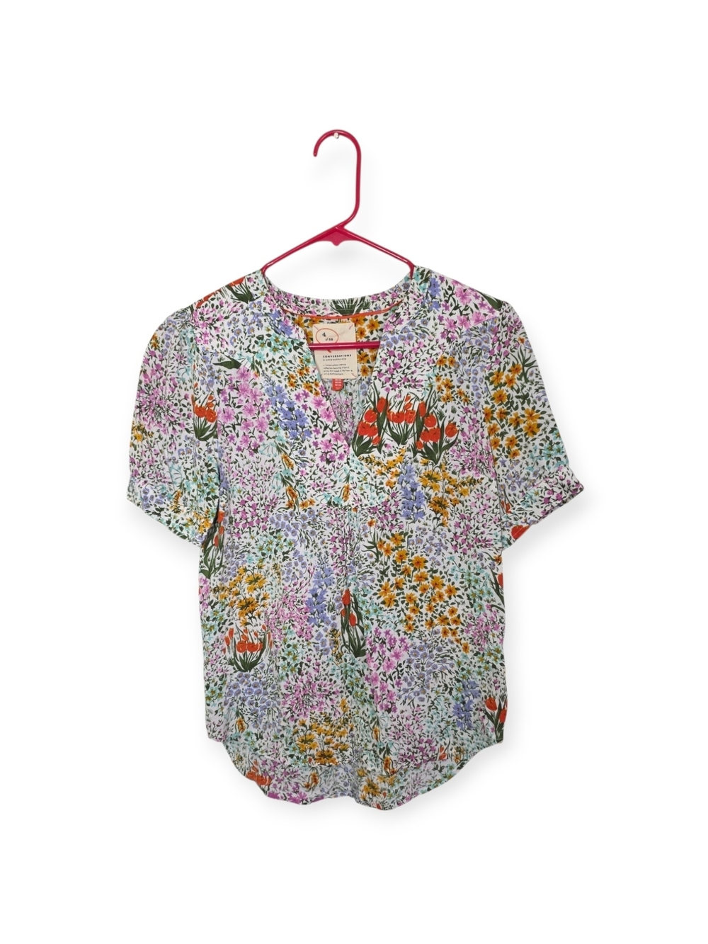Women's Anthropologie Conversations floral v neck blouse, size 4